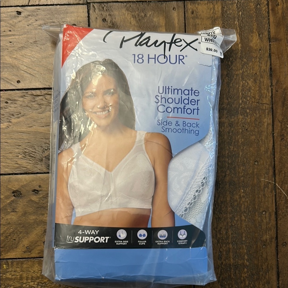 Playtex Women's White Comfort Bra 42D with nice flour details
